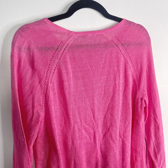 J McLaughlin Small Pink Linen Raglan Long Sleeve Sweater Lightweight Round Neck - Picture 6 of 9